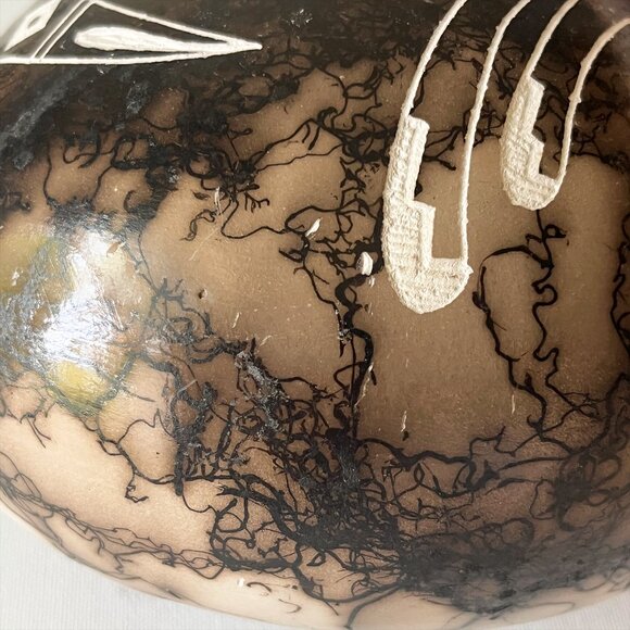 Acoma Pueblo Horse Hair Pottery Native American Vase Gary Yellow Corn Signed - Picture 12 of 14